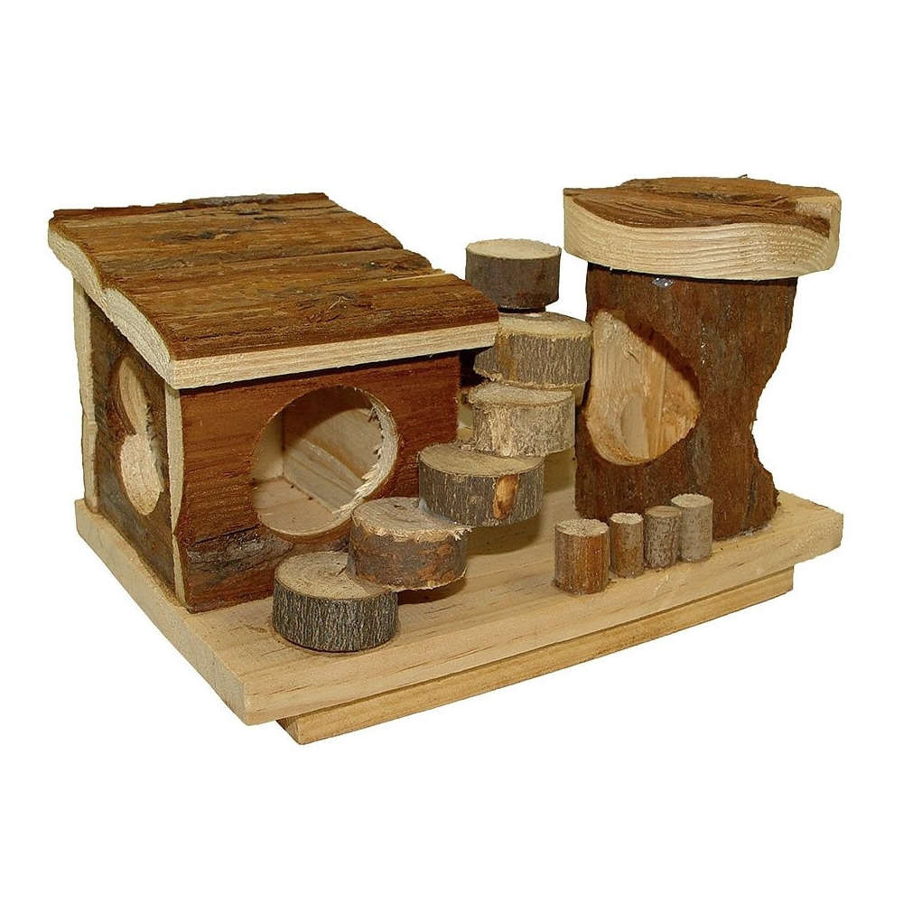 Maison en bois avec rampe pour lapin nain : L39xl50xh25 cm Maison en bois avec rampe pour lapin nain : L39xl50xh25 cm