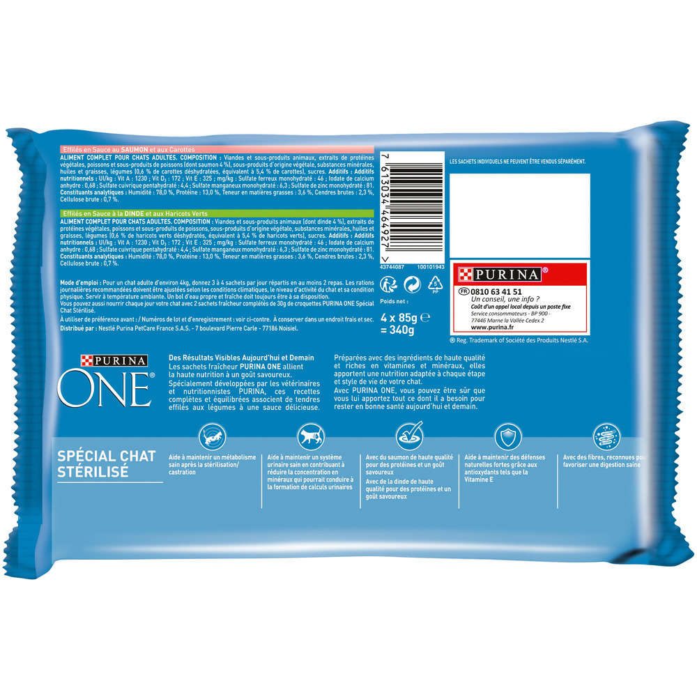 Sachets Chat One Adulte Sterilise Effiles En Sauce 4x85g Truffaut