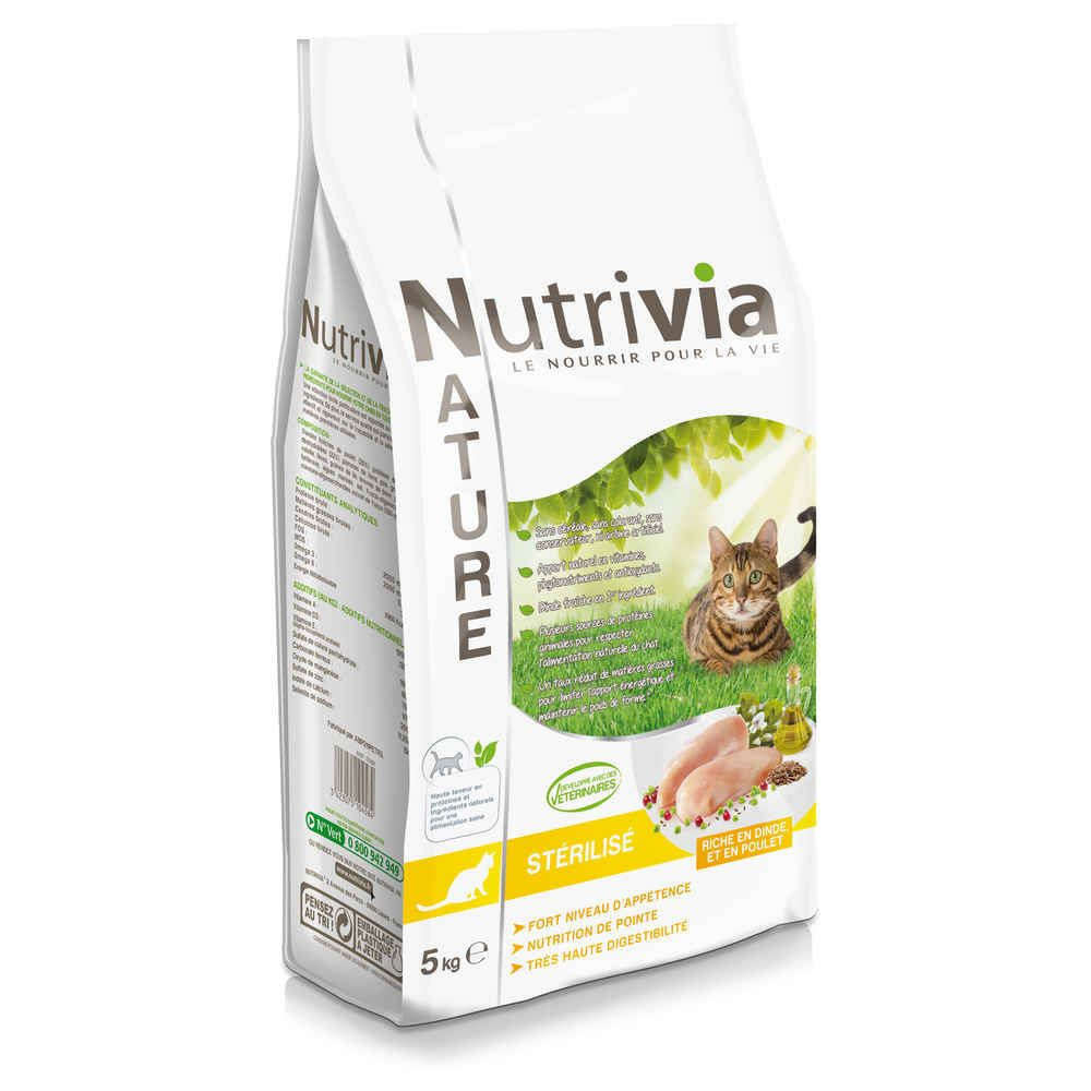 Croquette Chat Adulte Sterilise Nutrivia Nature Dinde Poulet 5kg Truffaut