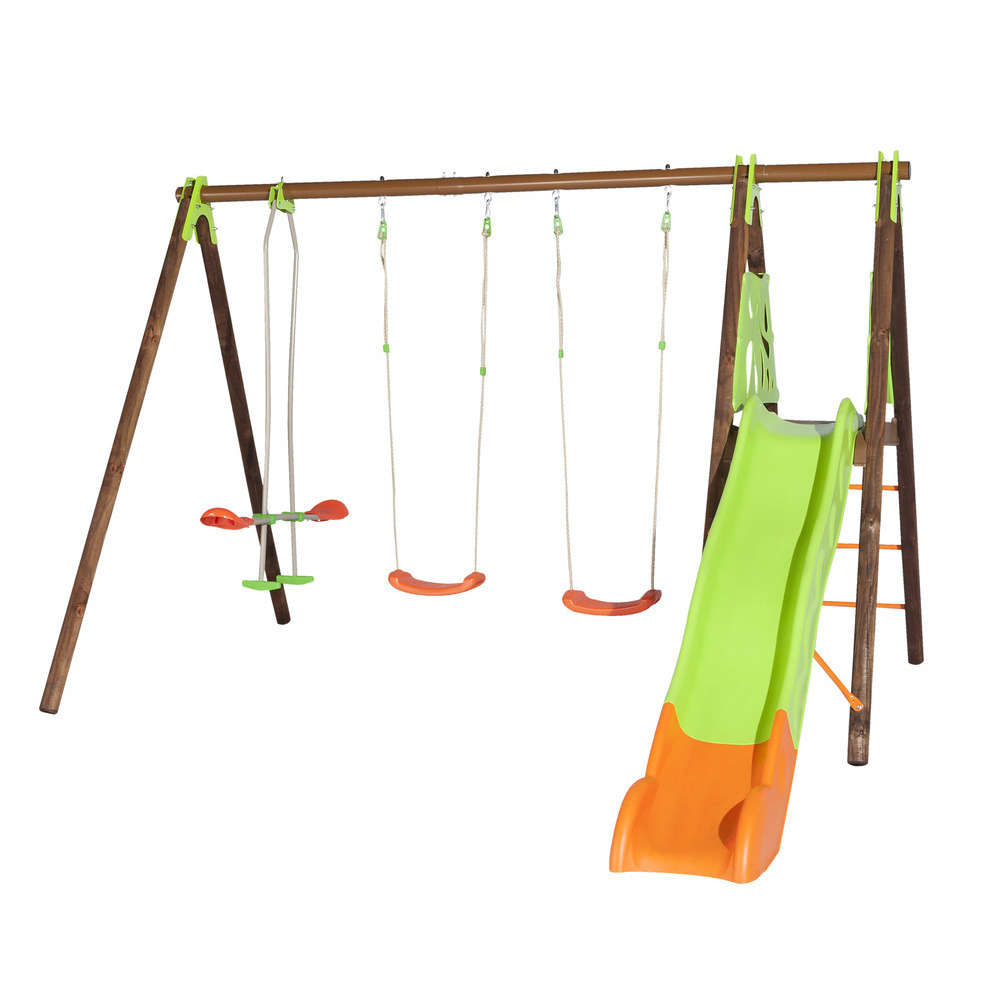 Portique En Bois Metal 3 Agres Pf Toboggan 1 Siege Bebe 2 30 M Truffaut