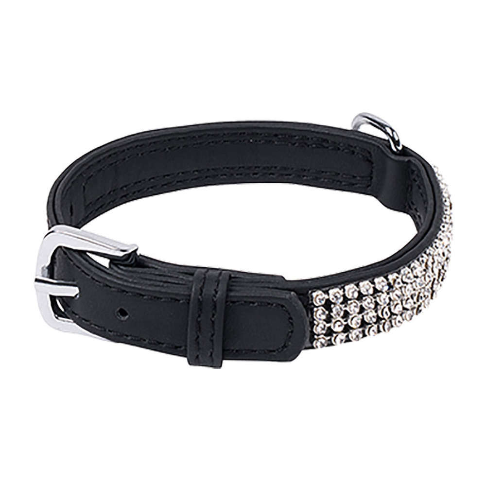Collier chien Strass Petmini,Simili cuir noir L. 30 cm x l.15 mm