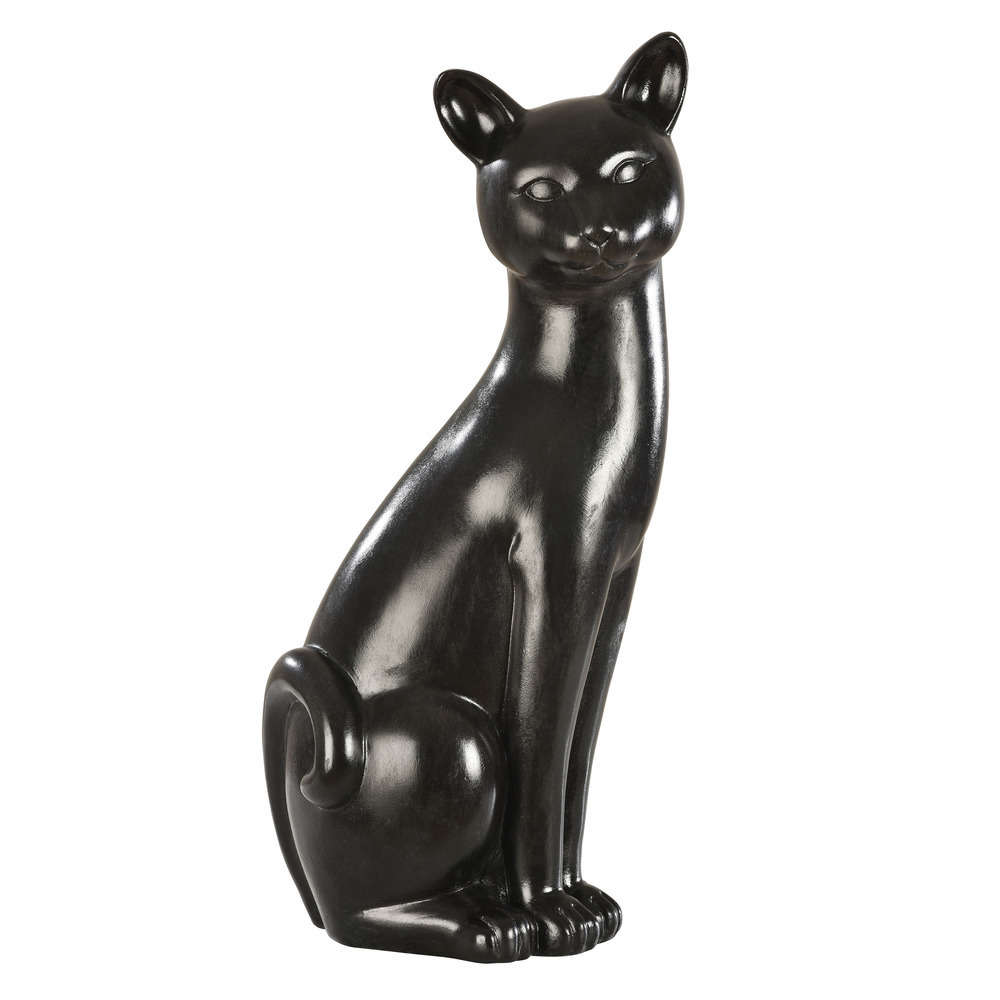 Chat Decoratif En Pierre Reconstituee Anthracite H 58 Cm Truffaut