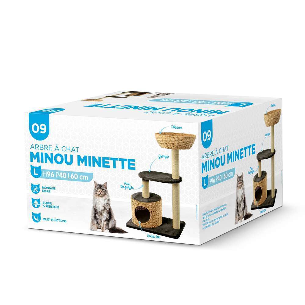 Arbre A Chat Minou Minette L Avec Panier Et Grotte Noir Beige H 95cm Truffaut