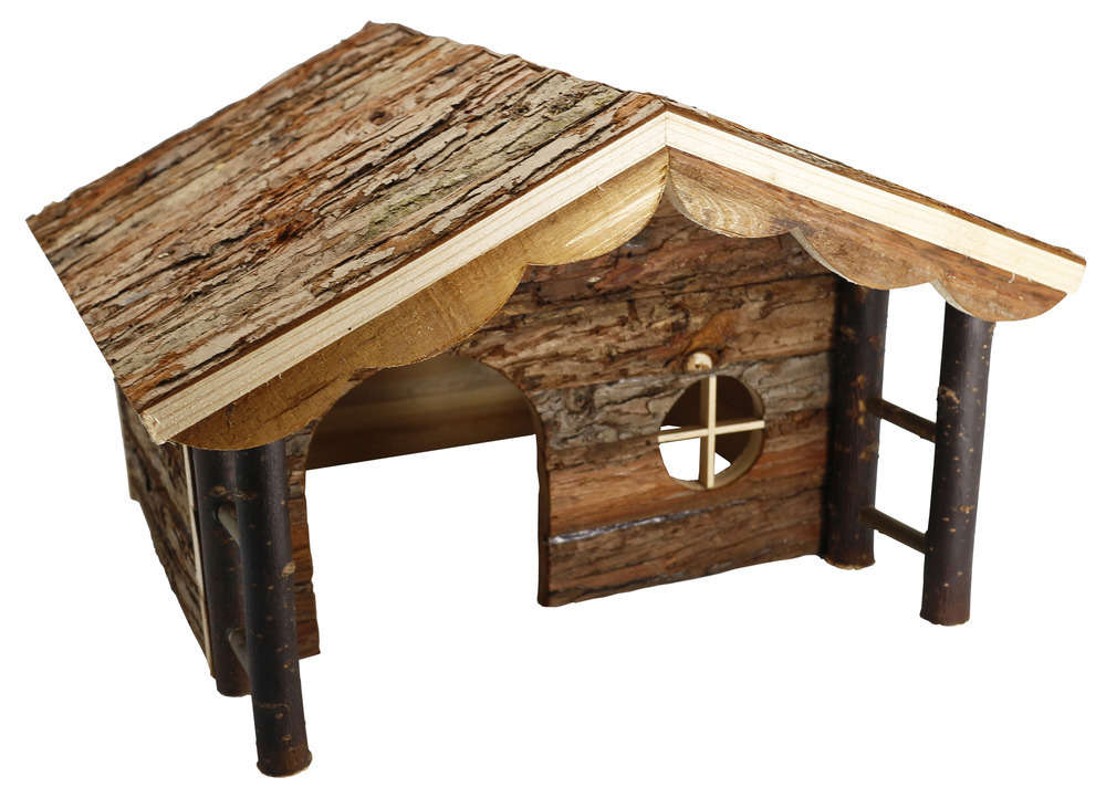 Maison en bois avec rampe pour lapin nain : L39xl50xh25 cm Maison en bois avec rampe pour lapin nain : L39xl50xh25 cm
