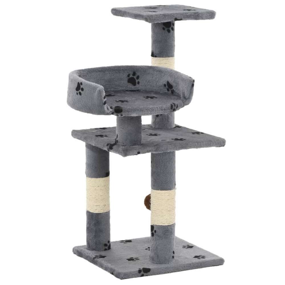 Arbre A Chat Et Griffoir Sisal 65 Cm Empreintes De Pattes Gris Truffaut