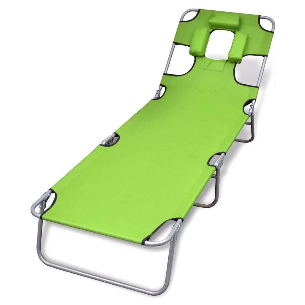 Chaise longue avec coussin de tête Acier enduit de poudre Vert Chaise longue avec coussin de tête Acier enduit de poudre Vert