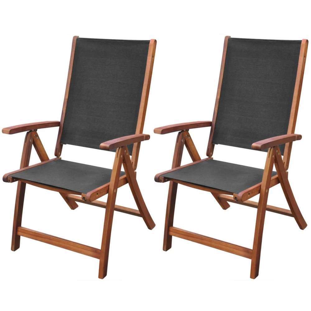 Chaises pliables de jardin 2 pcs Bois d'acacia et textilène Chaises pliables de jardin 2 pcs Bois d'acacia et textilène