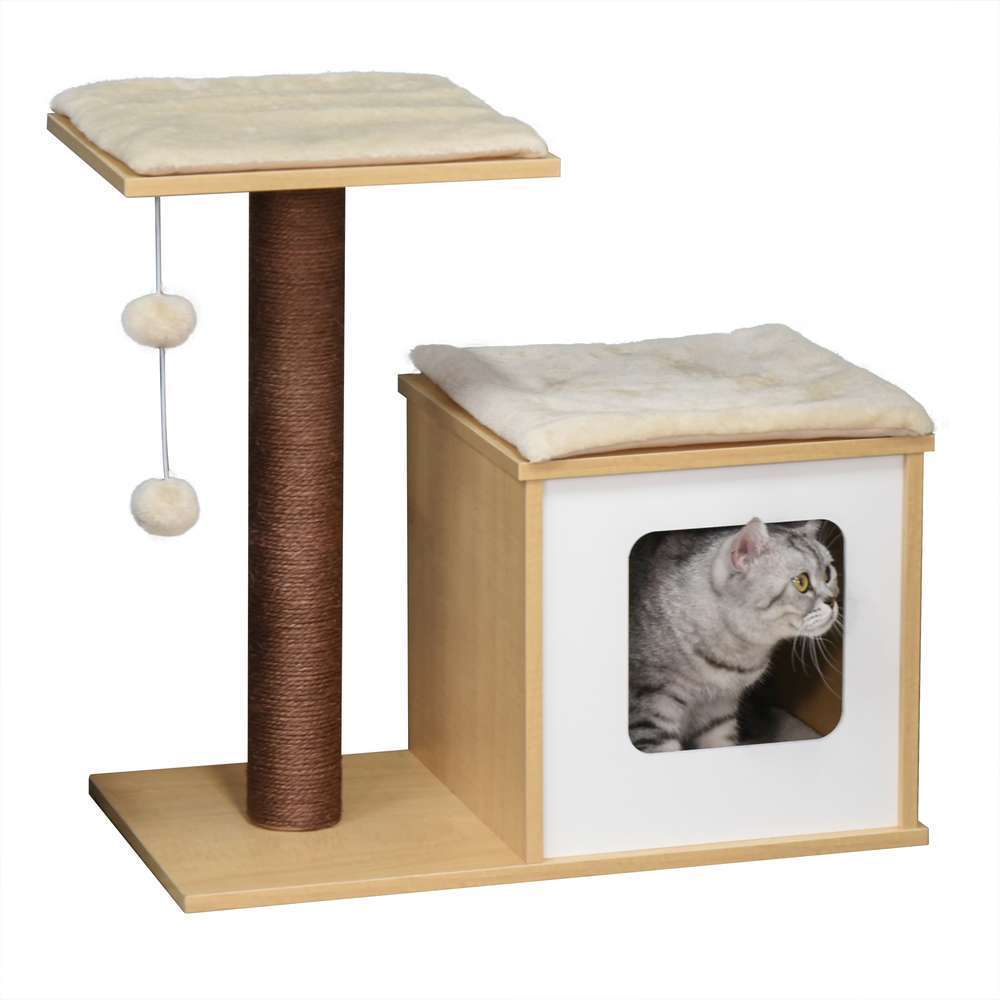 Arbre A Chats Design En Bois Clair Blanc 68l X 37 5l X 64h Cm Truffaut