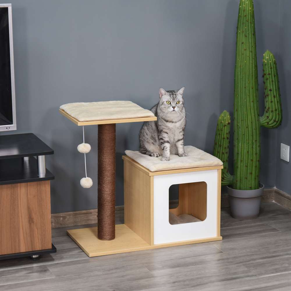 Arbre A Chats Design En Bois Clair Blanc 68l X 37 5l X 64h Cm Truffaut