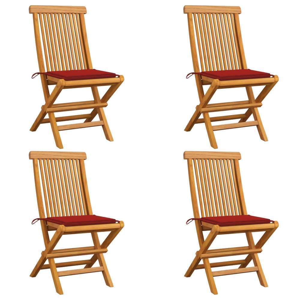 Chaises de jardin avec coussins rouge 4 pcs Bois de teck massif  Truffaut