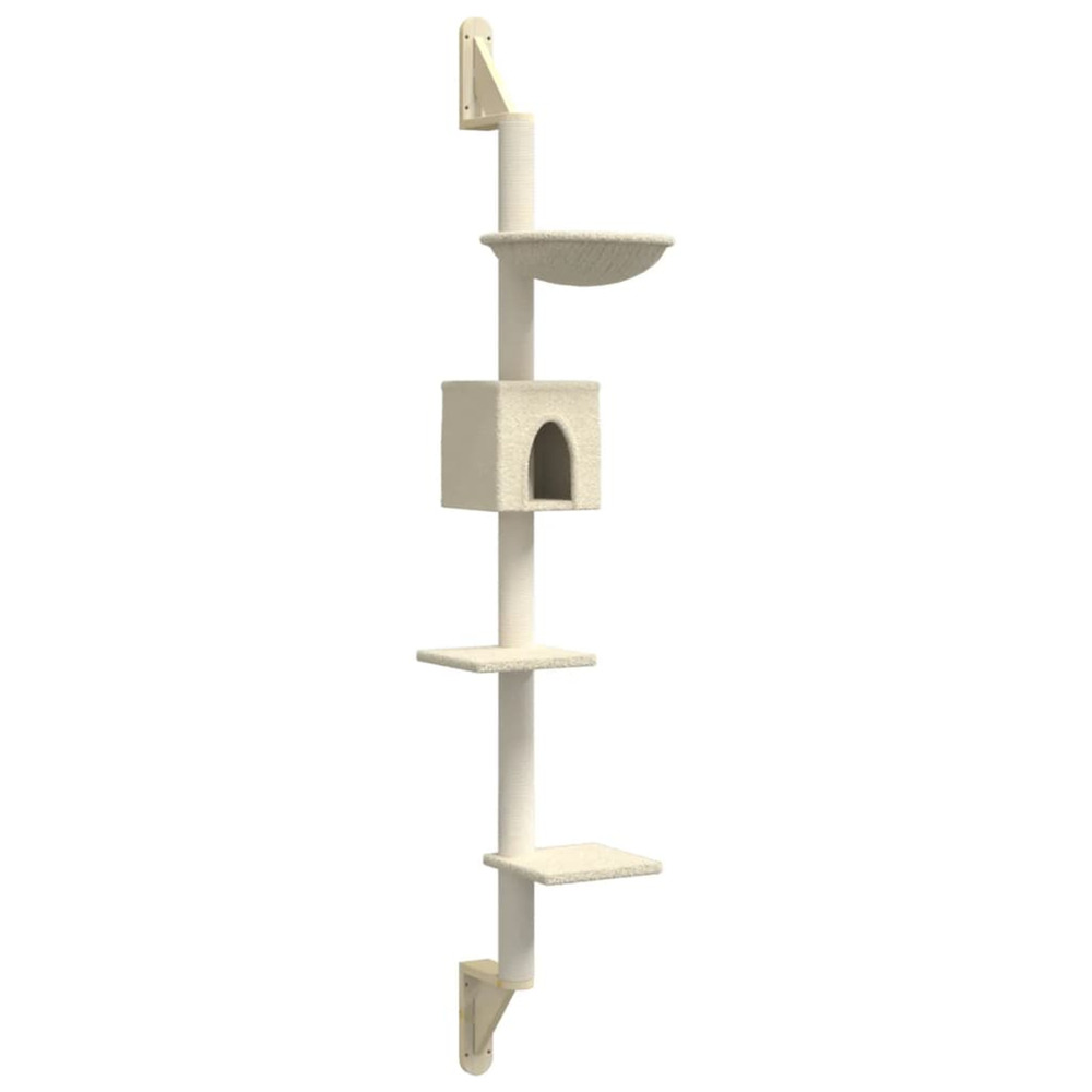 Arbre à chat mural avec griffoir crème 187 cm