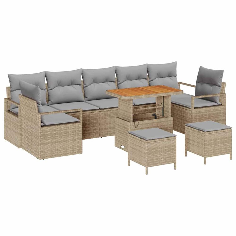 Ensemble de canapé de jardin 10 pc beige polyrotin