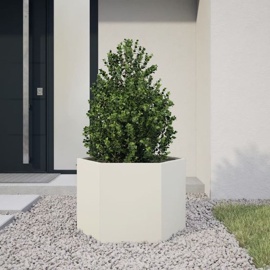 Carré potager hexagonal en acier durable forme originale pour jardin et terrasse design blanc 69x60x45cm