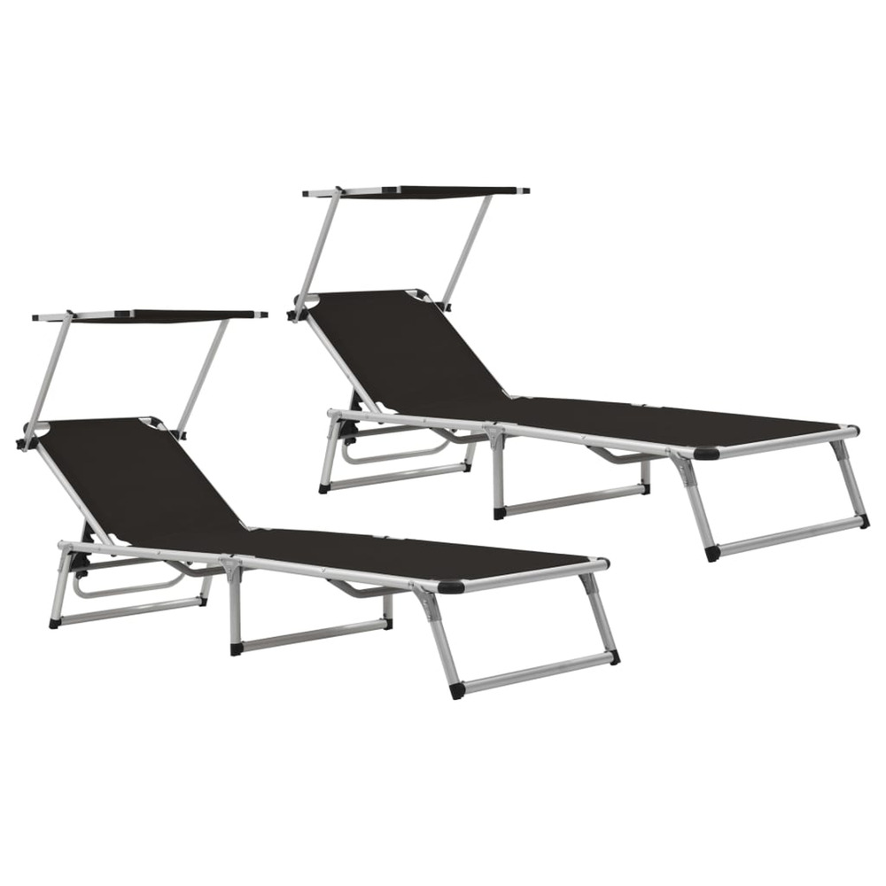 Chaises longues pliables et toit lot de 2 aluminium textilène