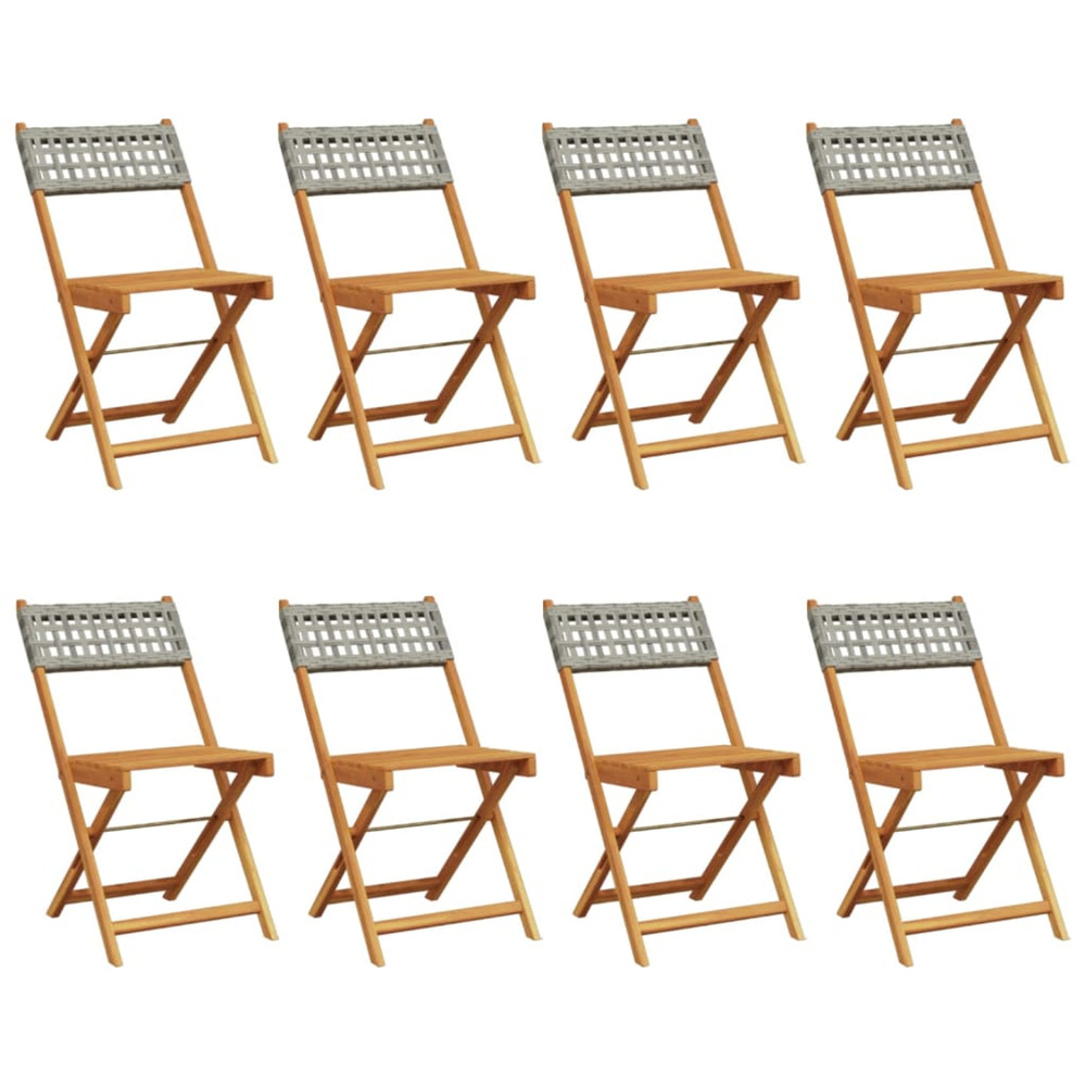 Chaises de jardin pliantes lot de 8 gris poly rotin bois massif