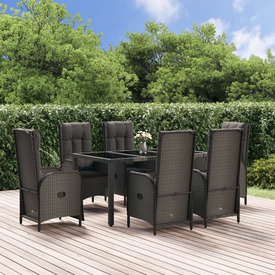 Ensemble à manger de jardin coussins 7pcs noir résine tressée