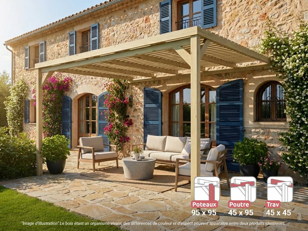 Pergola adossée en bois montpellier 400 x 300 cm