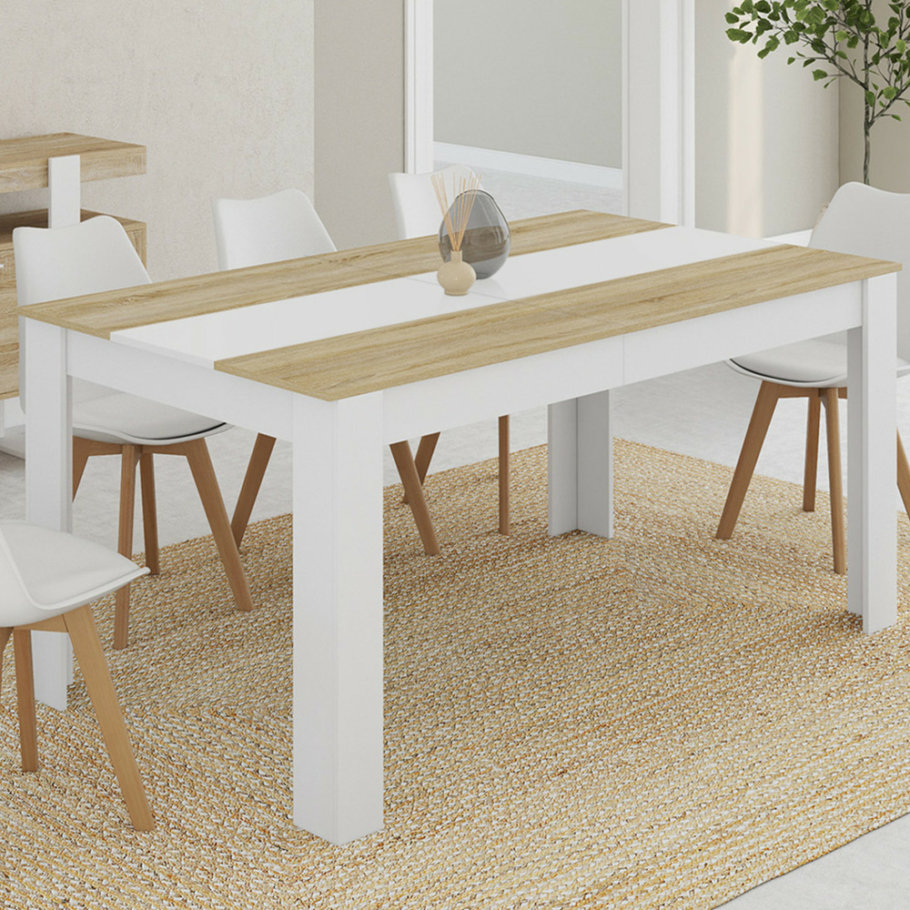 Table à manger rectangle georgia 8 personnes blanche et imitation hêtre 160 x 80 cm