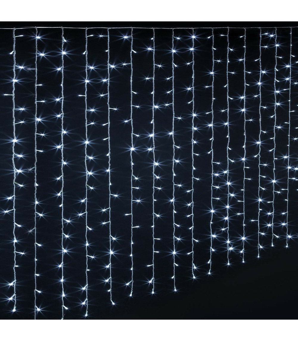 Rideau lumineux l 4 m 800 led blanc froid 40 tombées 8 jeux de lumière