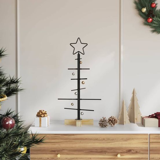 Sapin de noël métal et bois de pin déco moderne et rustique noir 60 cm
