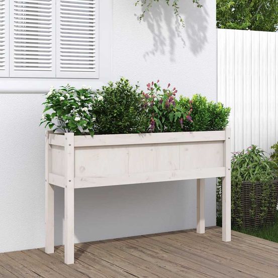 Grande jardinière surélevée bois 110x31x70 cm potager terrasse blanc