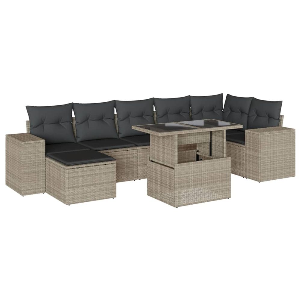 Salon de jardin 8 pcs avec coussins gris clair résine tressée