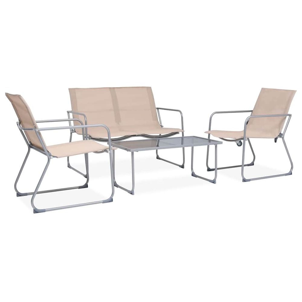 Salon de jardin 4 pcs tissu et acier crème