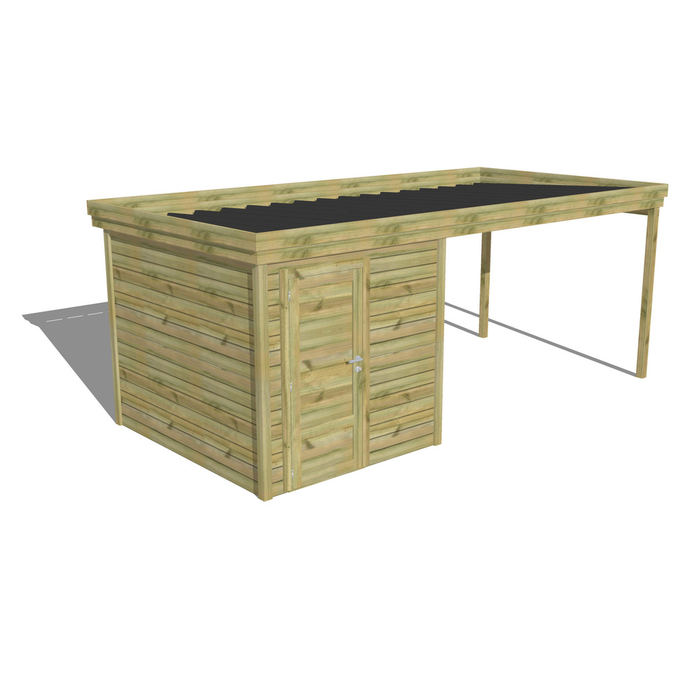 Abri de jardin bois pin traité autoclave 27mm - 5,64x2,64m / 15m2 - bac acier - abri français