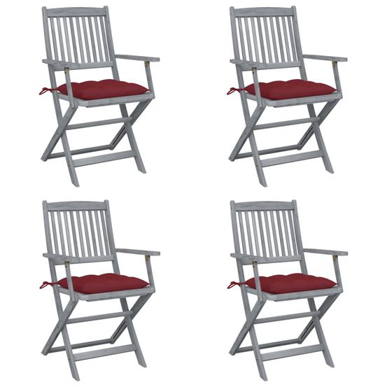 Chaises pliantes 4 pièces avec coussins en bois d'acacia massif