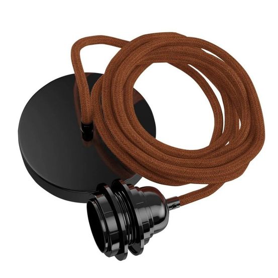 Suspension hang luminaire 1 corde - lin brique douille noire