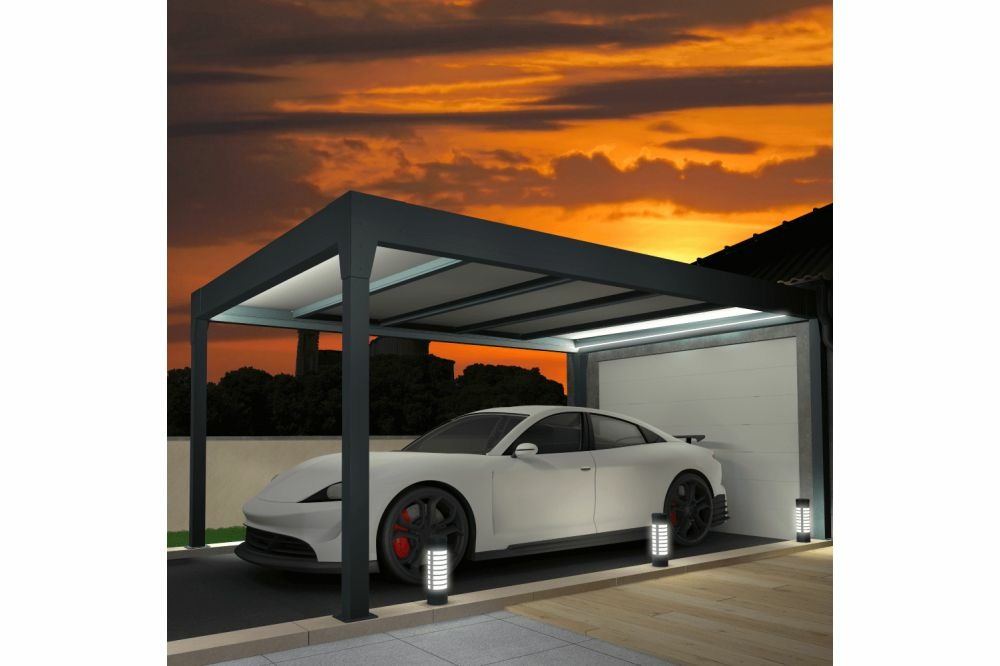 Carport isotoit® modern îlot gris anthracite 3,78x3,00m + led