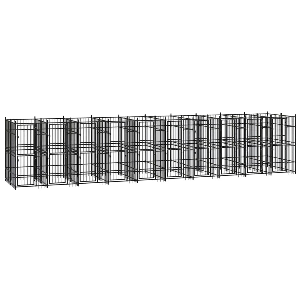 Chenil cage enclos pac animaux d'extérieur pour chiens acier 18,43 m² noir