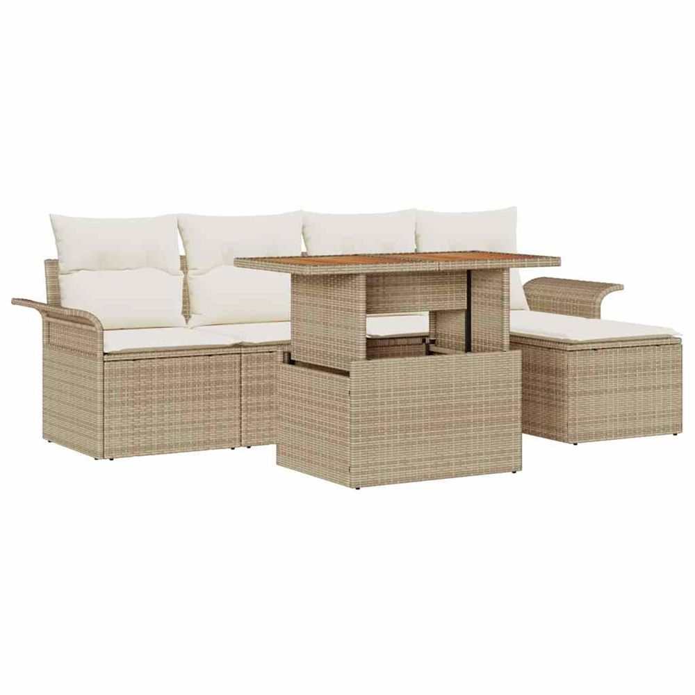 Ensemble de canapé de jardin 6 pc beige poly rotin