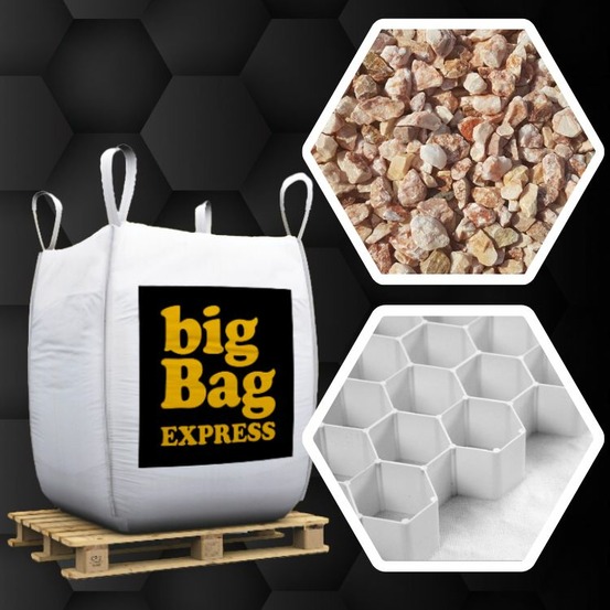 Pack gravier marbre rose ø 6/9 mm + plaques alvéolaires 45m², big bag de 0,9m³ (+/- 1,3t/bag) - livraison premium