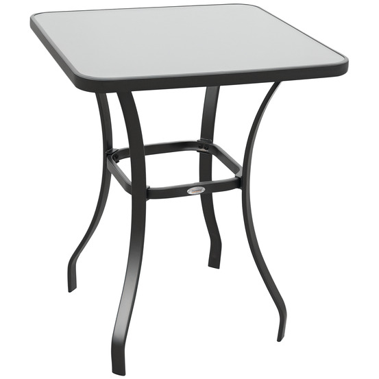 Table de jardin, table bistro, table en verre, verre trempé et métal, noire, l 68,5 x l 68,5 x h 84 cm