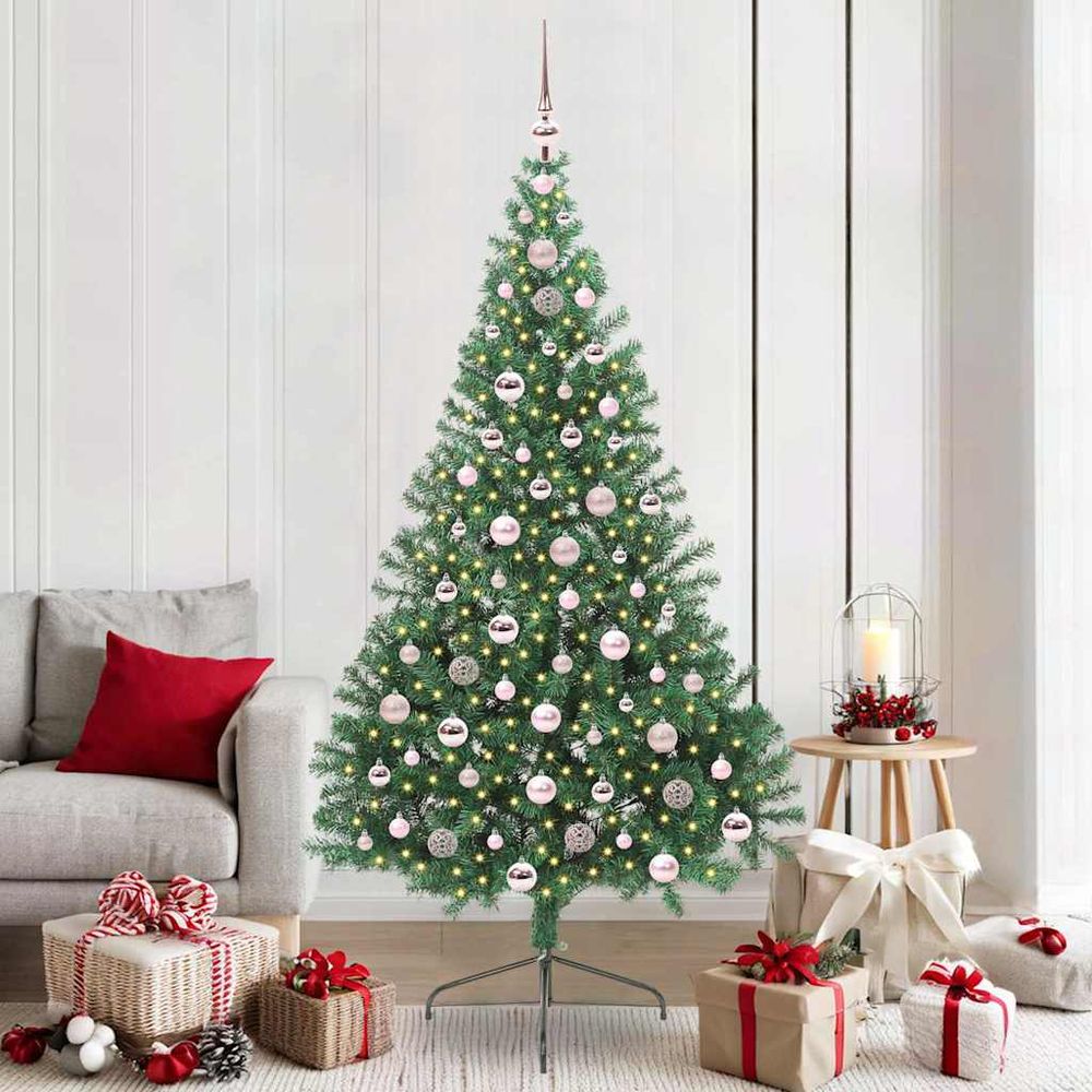 Kit de décoration sapin de noël artificiel lumineux 210 cm avec boules