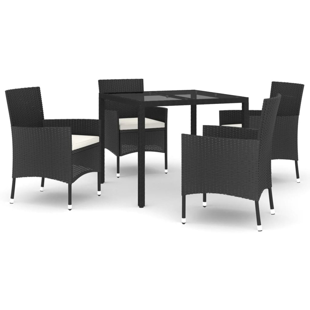 Ensemble à manger de jardin coussins 5pcs noir résine tressée
