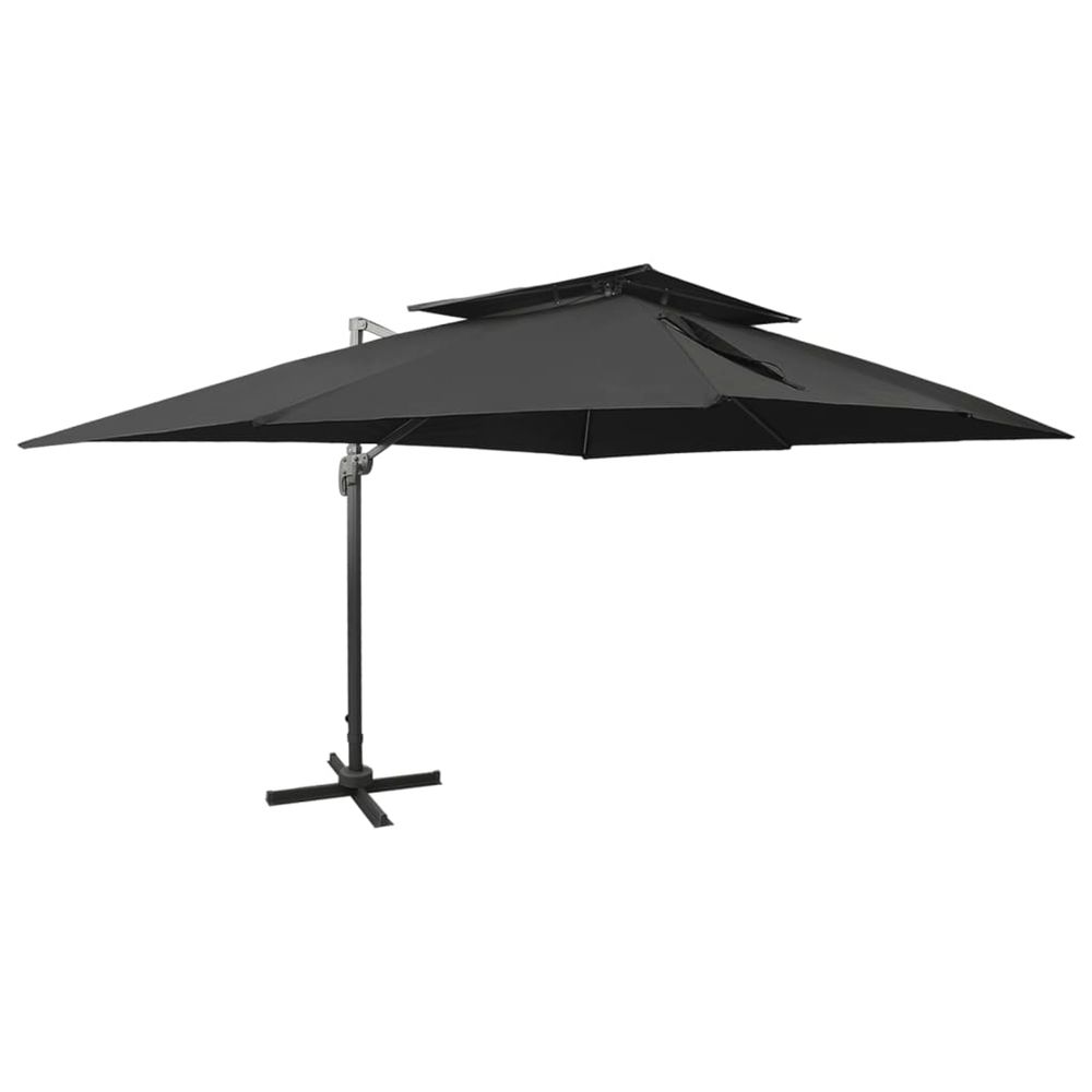 Parasol de jardin déporté avec double dessus noir 400 x 300 cm