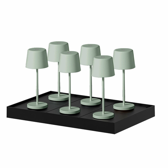 6 mini lampes avec plateau de chargement kelly mini vert aluminium h22cm