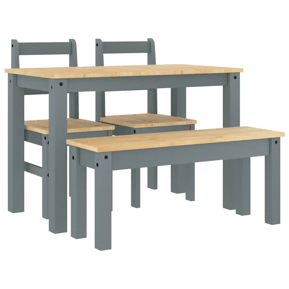 Ensemble à manger panama 4 pcs gris bois de pin massif