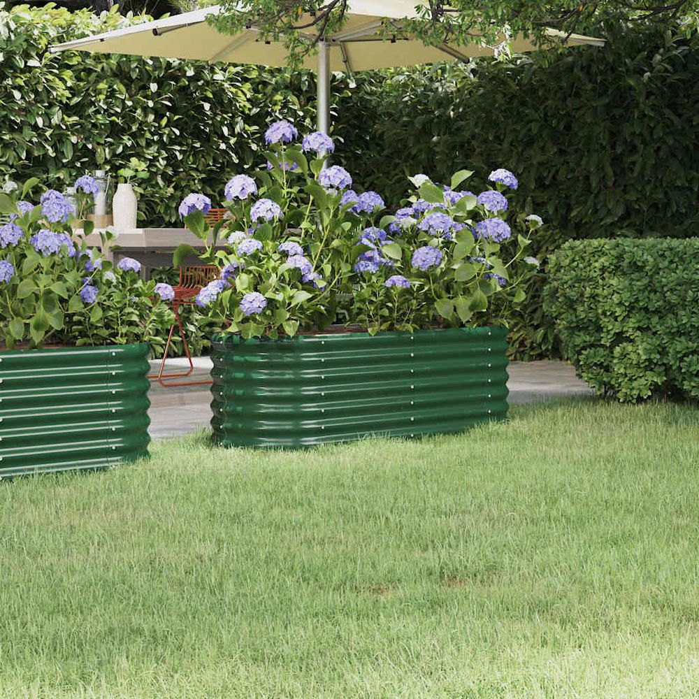 Carré potager ovale acier galvanisé pour jardin et fleurs vert 114x40x36 cm