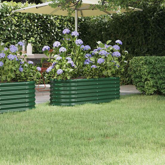 Carré potager ovale acier galvanisé pour jardin et fleurs vert 114x40x36 cm