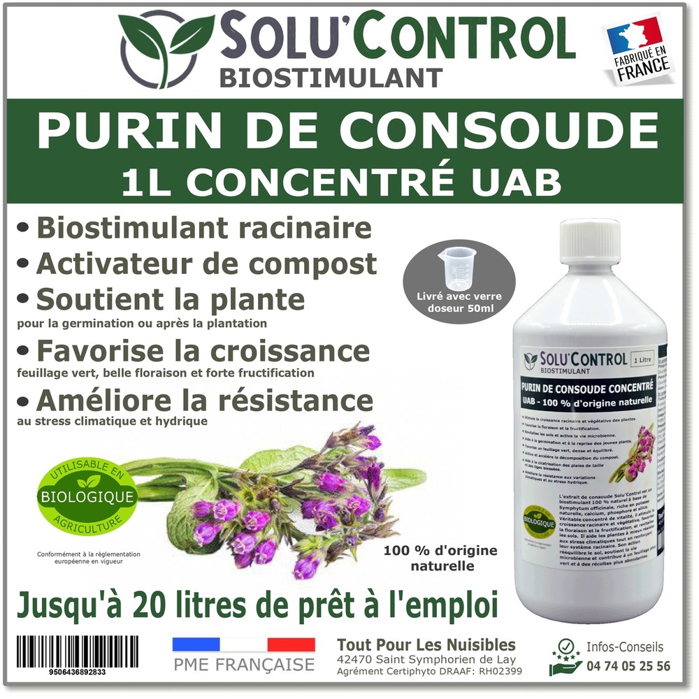 Purin de consoude solucontrol 1l concentre uab biostimulant racinaire favorise la croissance et la floraison