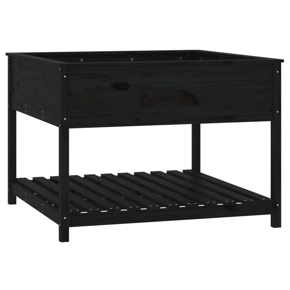 Jardinière et étagère noir 111,5x111,5x81 cm bois massif de pin