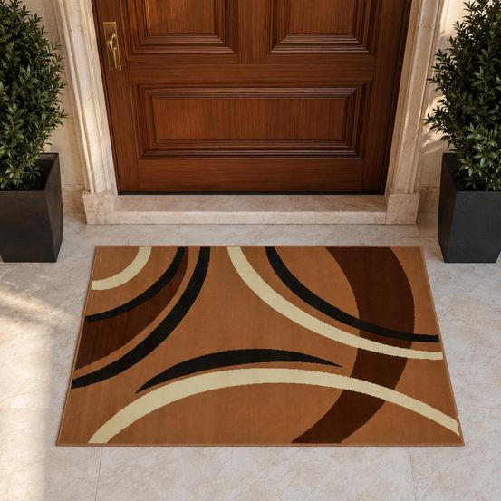 Tapis chambre 60x110 tissé beige rectangle motif rond lyn1 joyle