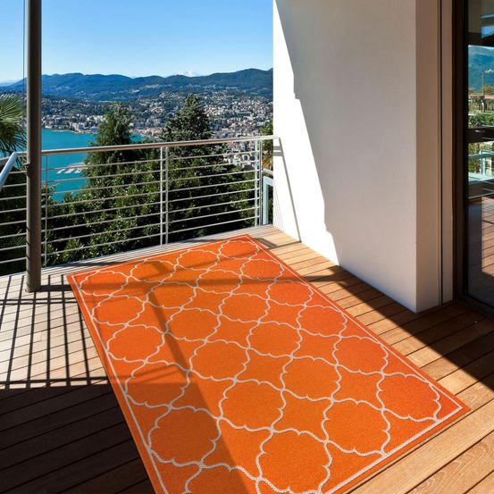 Tapis extérieur 200x290 tissé kilim orange kuma