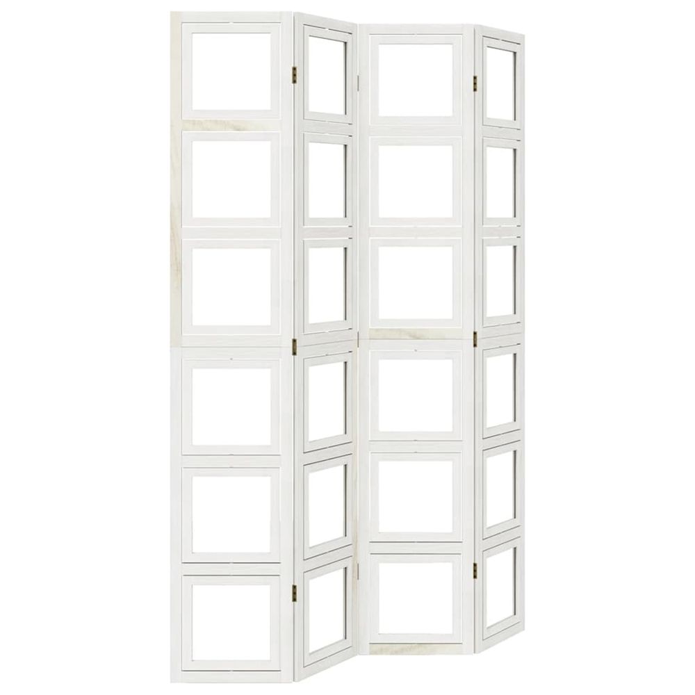 Cloison de séparation 4 panneaux blanc bois de paulownia massif