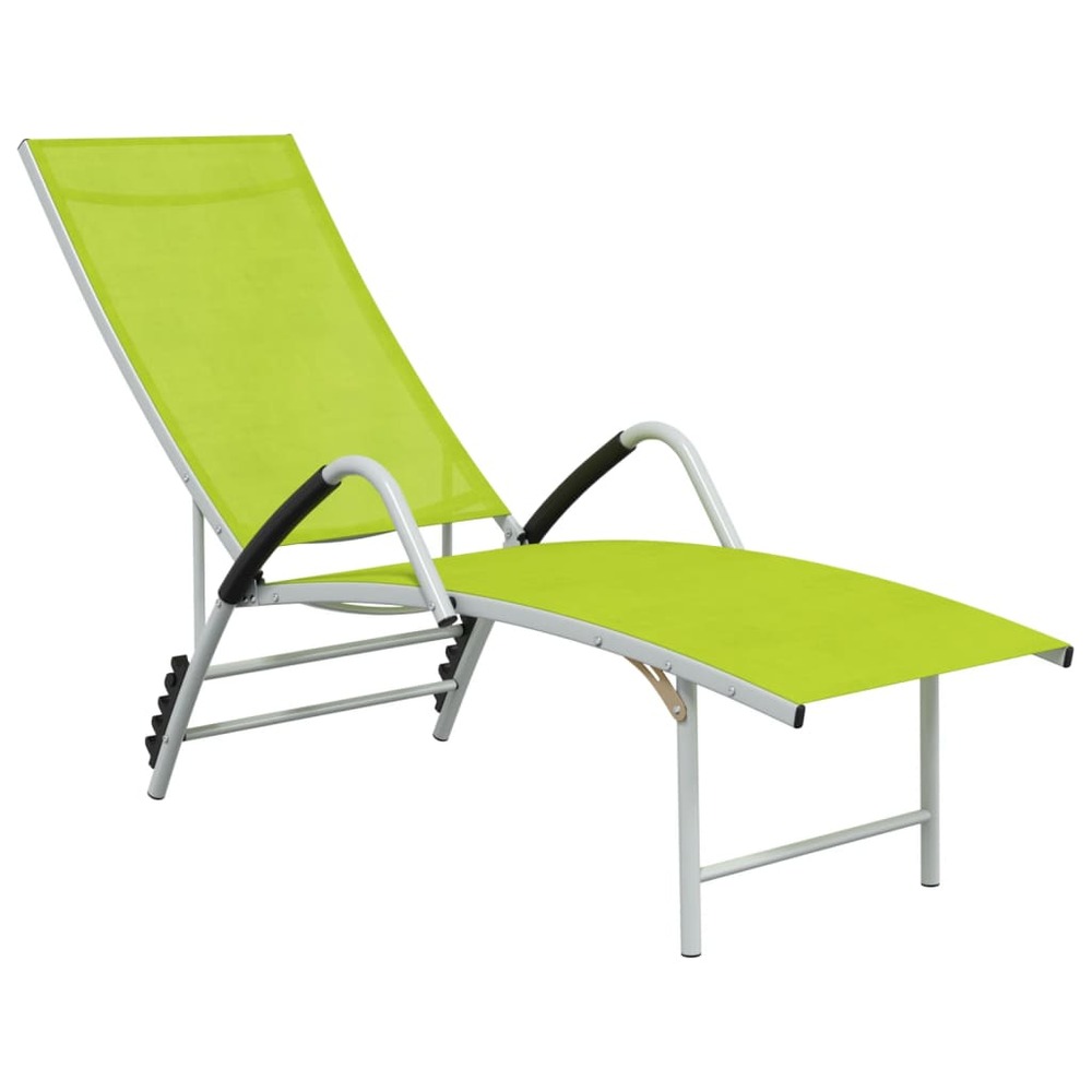 Transat chaise longue bain de soleil lit de jardin terrasse meuble d'extérieur textilène et aluminium vert
