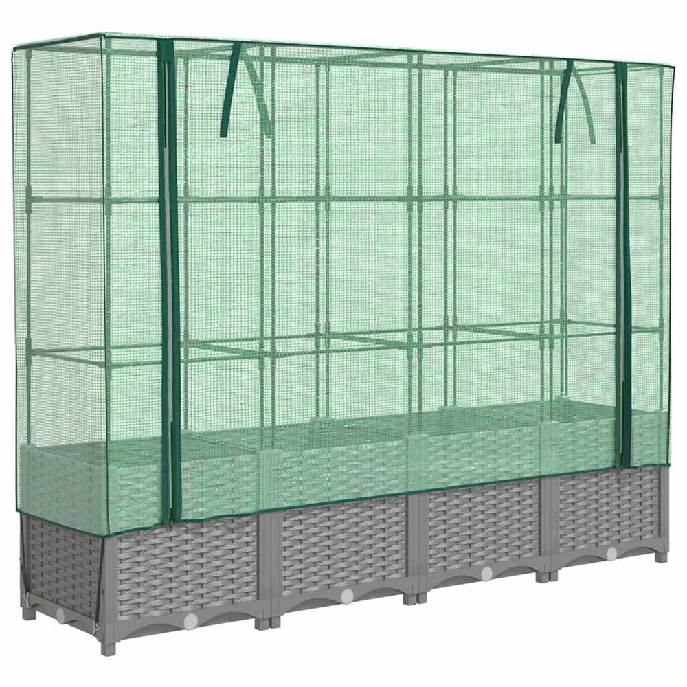 Jardinière d'extérieur surélevée avec housse aspect rotin 160x40x138 cm