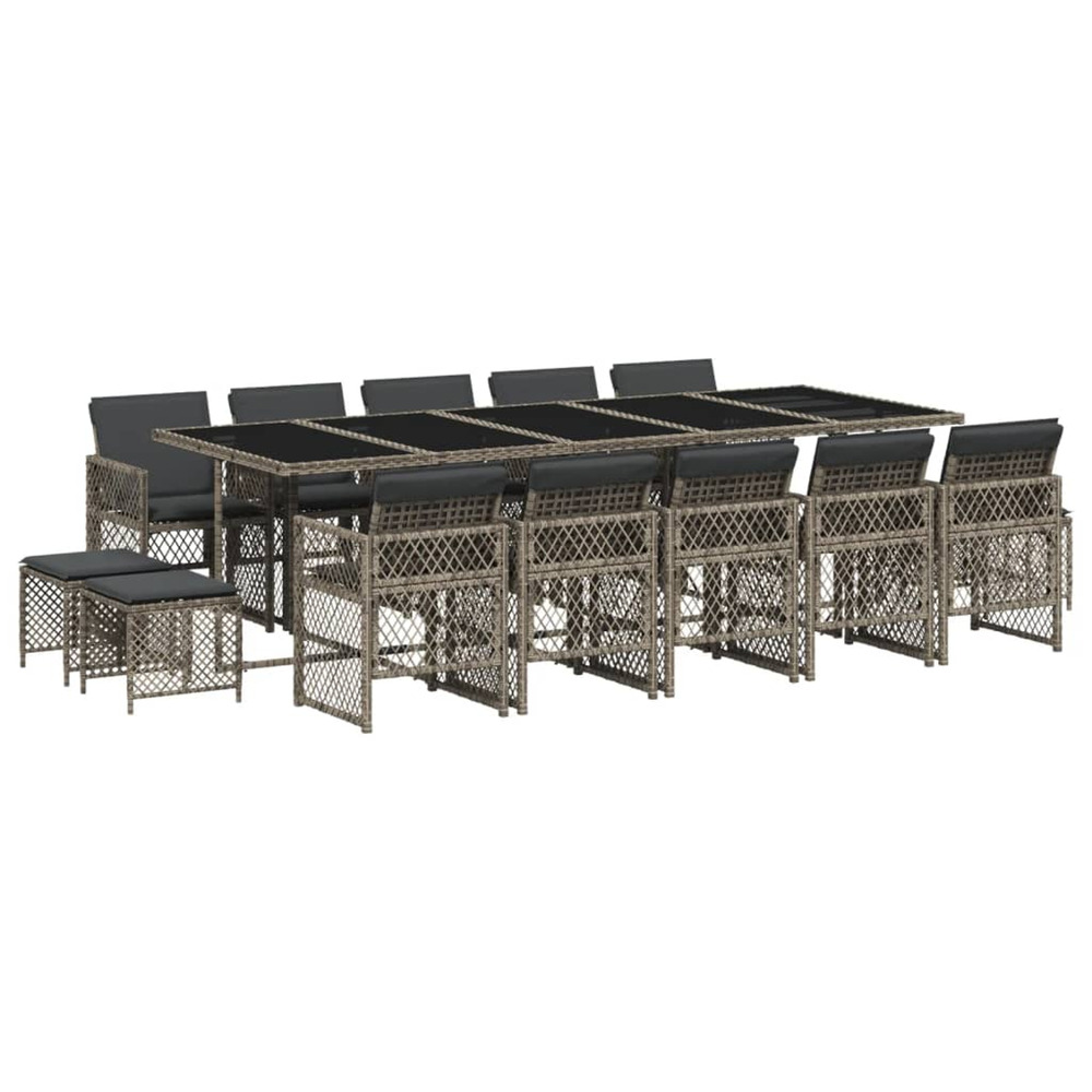 Ensemble à manger de jardin 15 pcs coussins gris résine tressée